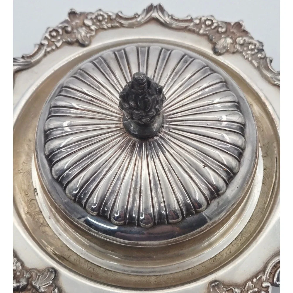 Continental Silver Co Silver Plated Footed Butter Dish - Glass Insert -Domed Lid